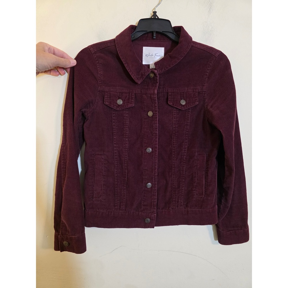 White Fawn Burgundy Corduroy Trucker Jacket Womens LWine Red Cotton Button Up